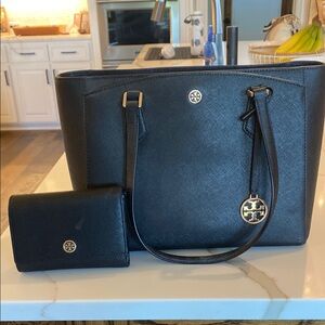 Tory Burch Black Tote Bag and Wallet Set